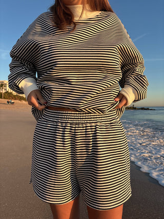 Sunkissed Coconut - Dark Navy Blue and White Big Striped Shorts-option1]-Fashion Pharmacy Boutique-Ada Oklahoma Clothing Store for Women