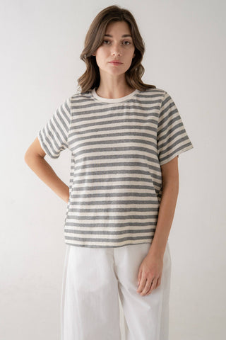 ELLE GREY - CLASSIC BOLD STRIPE CREW TEE-option1]-Grey Stripe-M-Fashion Pharmacy Boutique-Ada Oklahoma Clothing Store for Women
