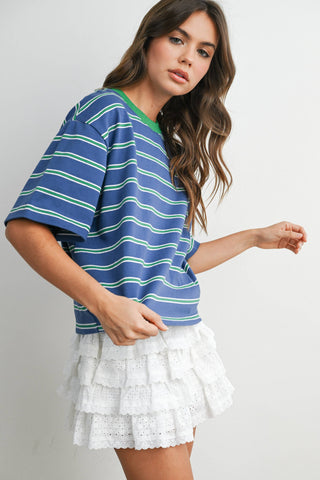 90's Striped Vintage Tee in Blue