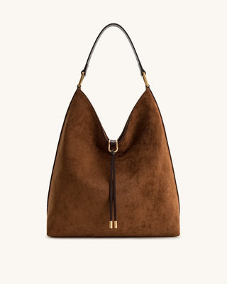 PREORDER-Aria Faux Suede Shoulder Bag - Brown