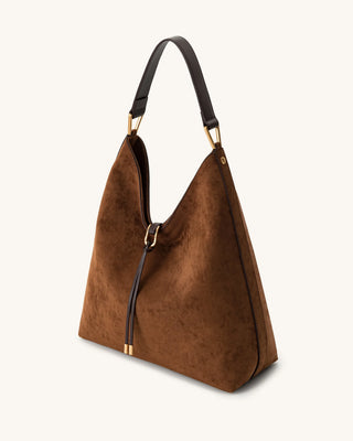 PREORDER-Aria Faux Suede Shoulder Bag - Brown