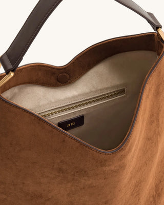 PREORDER-Aria Faux Suede Shoulder Bag - Brown