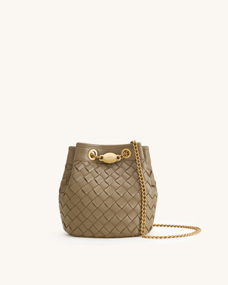 PREORDER- Yara Hand Woven Bucket Bag- Taupe