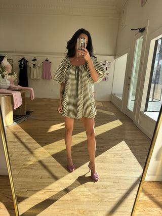 Birdie Green Striped Romper