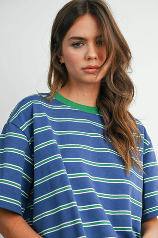 90's Striped Vintage Tee in Blue