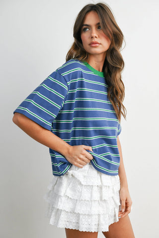 90's Striped Vintage Tee in Blue