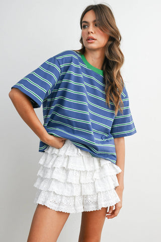 90's Striped Vintage Tee in Blue