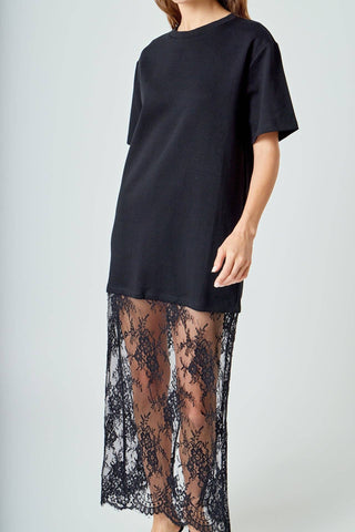Sloane T-Shirt Lace Dress in Black