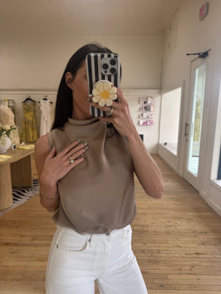 Jackie High Neck Top in Mocha