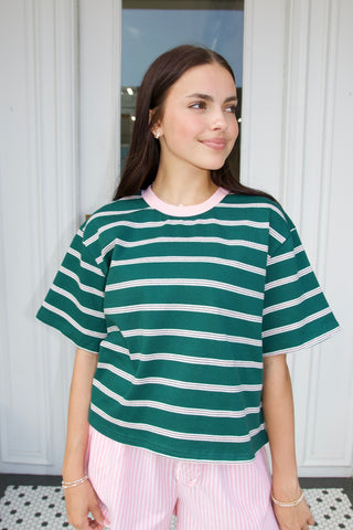 90's Striped Vintage Tee in Green