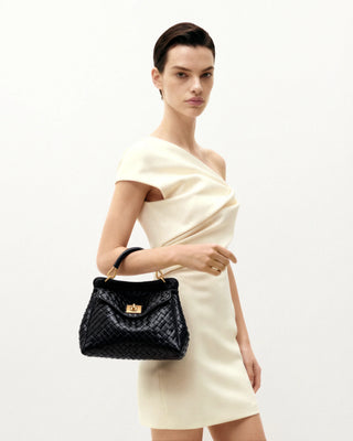 PREORDER Lucia Classic Top Handle Woven Bag - Midnight Black