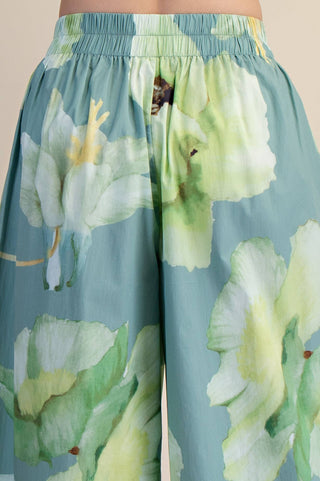 Jillian High Waist Ruffle Waist Flower Wide Pants