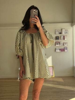Birdie Green Striped Romper