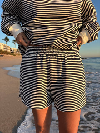 Sunkissed Coconut - Dark Navy Blue and White Big Striped Shorts-option1]-Fashion Pharmacy Boutique-Ada Oklahoma Clothing Store for Women