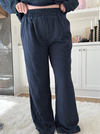 Sunkissed Coconut - Navy Blue Polka Dot Loungewear Pants-option1]-Fashion Pharmacy Boutique-Ada Oklahoma Clothing Store for Women
