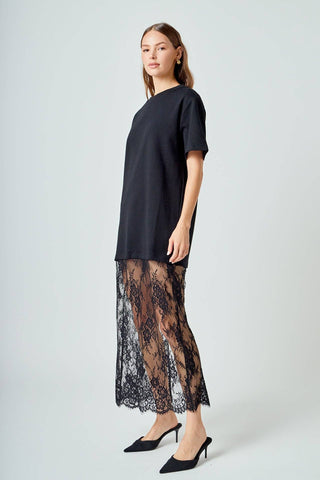 Sloane T-Shirt Lace Dress in Black