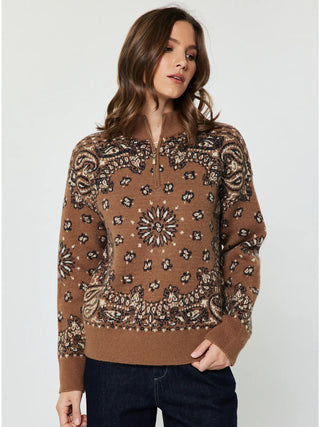 Tinzlee Bandana Half Zip Sweater