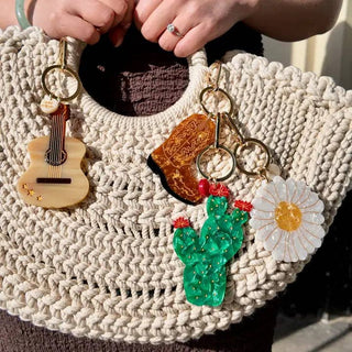 Hand-painted Daisy Bag Charm & Keychain | Eco-Friendly