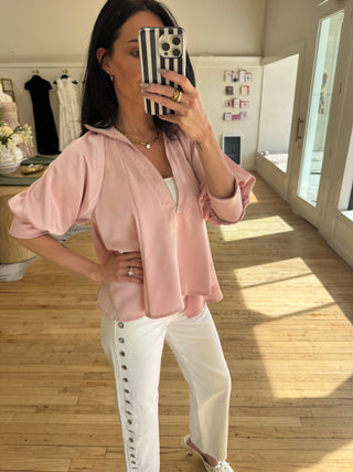 Tilly Zipper Mock Neck in Light Pink