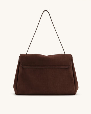 PREORDER-Hilary Faux Suede Shoulder Bag - Chocolate Brown