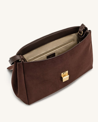 PREORDER-Hilary Faux Suede Shoulder Bag - Chocolate Brown