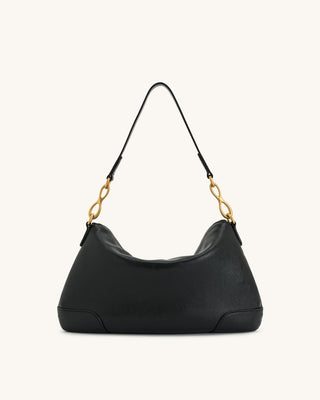 PREORDER-Jayla Metal Pendant Embellished Shoulder Bag -  Midnight Black