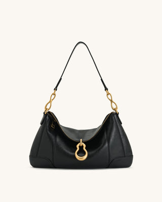 PREORDER-Jayla Metal Pendant Embellished Shoulder Bag -  Midnight Black