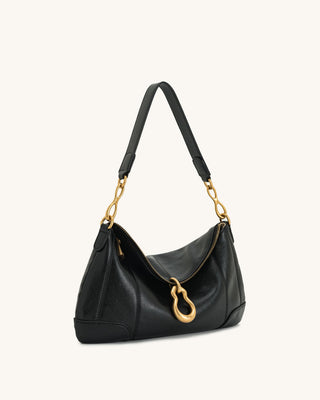 PREORDER-Jayla Metal Pendant Embellished Shoulder Bag -  Midnight Black