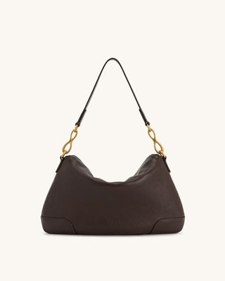 PREORDER-Jayla Metal Pendant Embellished Shoulder Bag - Dark Brown