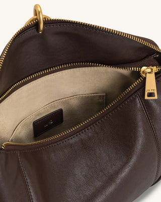 PREORDER-Jayla Metal Pendant Embellished Shoulder Bag - Dark Brown
