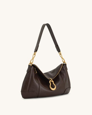 PREORDER-Jayla Metal Pendant Embellished Shoulder Bag - Dark Brown