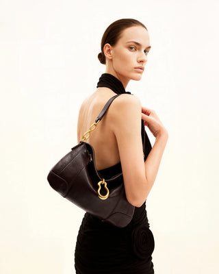 PREORDER-Jayla Metal Pendant Embellished Shoulder Bag - Dark Brown