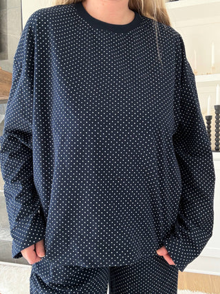 Sunkissed Coconut - Navy Blue Polka Dot Loungewear Long Sleeve Top-option1]-Fashion Pharmacy Boutique-Ada Oklahoma Clothing Store for Women