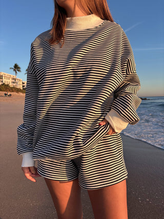 Sunkissed Coconut - Dark Navy Blue and White Big Striped Mockneck Sweatshirt-option1]-Fashion Pharmacy Boutique-Ada Oklahoma Clothing Store for Women