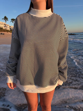 Sunkissed Coconut - Dark Navy Blue and White Big Striped Mockneck Sweatshirt-option1]-Fashion Pharmacy Boutique-Ada Oklahoma Clothing Store for Women