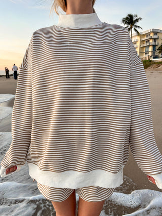 Sunkissed Coconut - Brown and White Big Striped Mockneck Sweatshirt-option1]-Fashion Pharmacy Boutique-Ada Oklahoma Clothing Store for Women