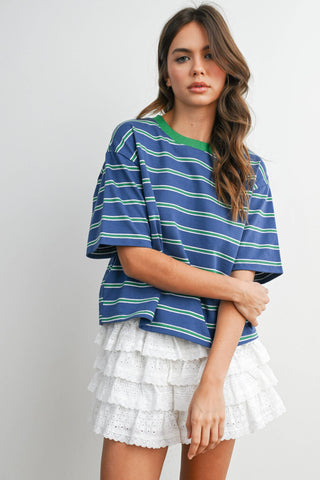 90's Striped Vintage Tee in Blue