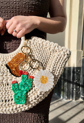 Solar Eclipse - Hand-painted Cowboy Boot Bag Charm & Keychain | Eco-Friendly