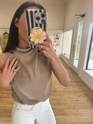 Jackie High Neck Top in Mocha