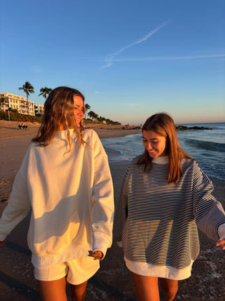 Sunkissed Coconut - Dark Navy Blue and White Big Striped Mockneck Sweatshirt-option1]-Fashion Pharmacy Boutique-Ada Oklahoma Clothing Store for Women