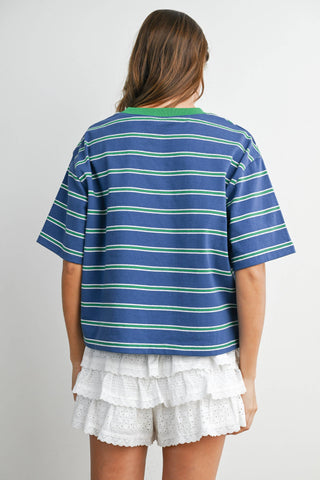 90's Striped Vintage Tee in Blue