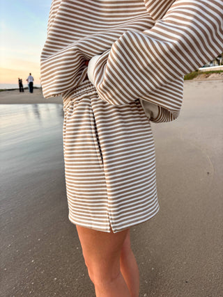 Sunkissed Coconut - Brown and White Big Striped Shorts-option1]-Fashion Pharmacy Boutique-Ada Oklahoma Clothing Store for Women