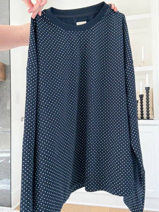 Sunkissed Coconut - Navy Blue Polka Dot Loungewear Long Sleeve Top-option1]-Fashion Pharmacy Boutique-Ada Oklahoma Clothing Store for Women