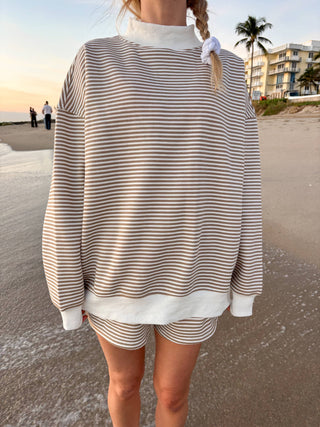 Sunkissed Coconut - Brown and White Big Striped Mockneck Sweatshirt-option1]-Fashion Pharmacy Boutique-Ada Oklahoma Clothing Store for Women