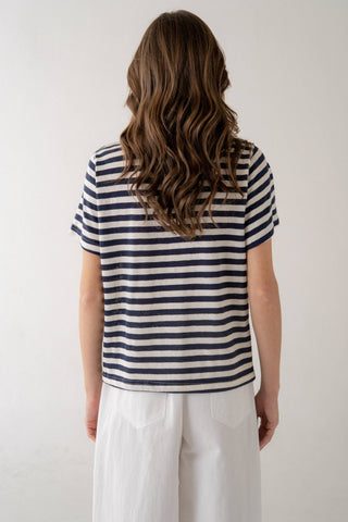 ELLE GREY - CLASSIC BOLD STRIPE CREW TEE-option1]-Navy Stripe-M-Fashion Pharmacy Boutique-Ada Oklahoma Clothing Store for Women