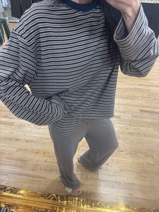 Soho Striped Top in Mocha/Navy