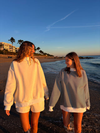 Sunkissed Coconut - Dark Navy Blue and White Big Striped Mockneck Sweatshirt-option1]-Fashion Pharmacy Boutique-Ada Oklahoma Clothing Store for Women