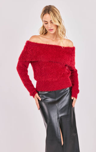 Tinsley Red Off Shoulder Sweater-Tops-option1]-Fashion Pharmacy Boutique-Ada Oklahoma Clothing Store for Women