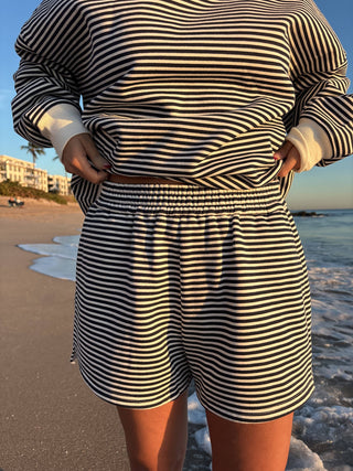 Sunkissed Coconut - Dark Navy Blue and White Big Striped Shorts-option1]-Fashion Pharmacy Boutique-Ada Oklahoma Clothing Store for Women
