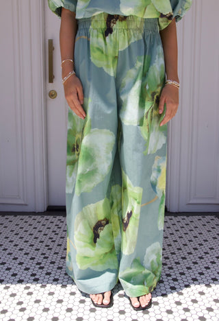 Jillian High Waist Ruffle Waist Flower Wide Pants